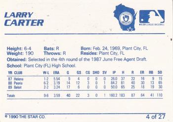 1990 Star Beloit Brewers #4 Larry Carter Back