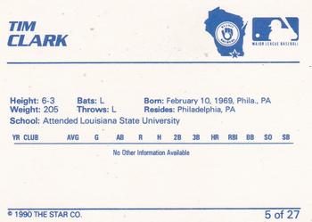 1990 Star Beloit Brewers #5 Tim Clark Back