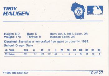 1990 Star Beloit Brewers #10 Troy Haugen Back
