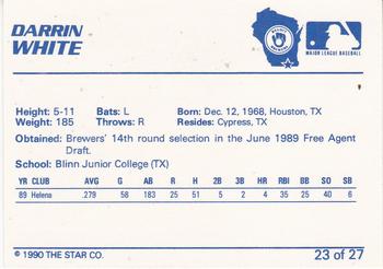 1990 Star Beloit Brewers #23 Darrin White Back