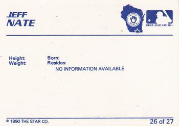 1990 Star Beloit Brewers #26 Jeff Nate Back