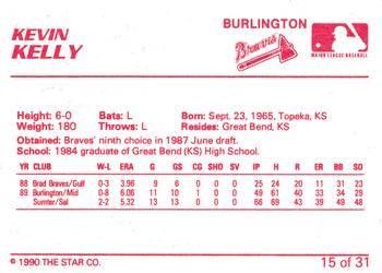 1990 Star Burlington Braves #15 Kevin Kelly Back