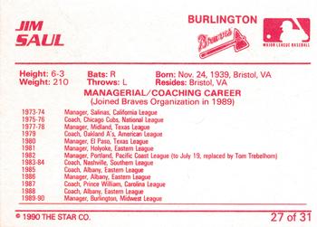 1990 Star Burlington Braves #27 Jim Saul Back