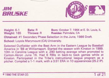 1990 Star Canton-Akron Indians #1 Jim Bruske Back