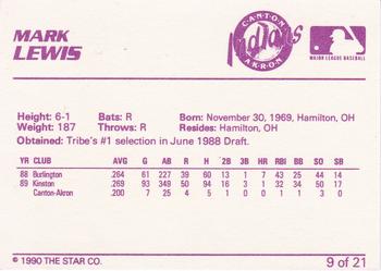 1990 Star Canton-Akron Indians #9 Mark Lewis Back