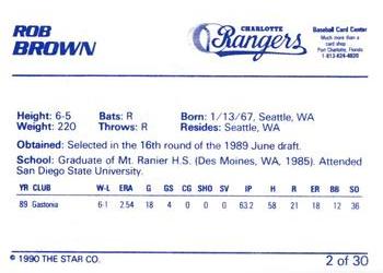 1990 Star Charlotte Rangers #2 Rob Brown Back