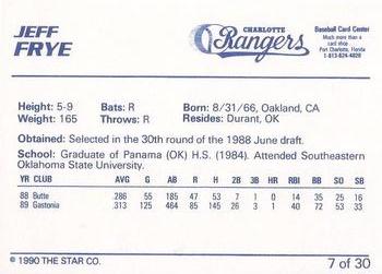 1990 Star Charlotte Rangers #7 Jeff Frye Back