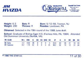 1990 Star Charlotte Rangers #11 Jim Hvizda Back