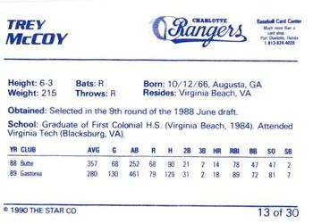 1990 Star Charlotte Rangers #13 Trey McCoy Back