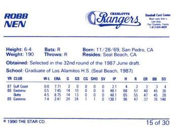1990 Star Charlotte Rangers #15 Robb Nen Back