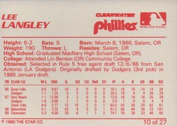 1990 Star Clearwater Phillies #10 Lee Langley Back
