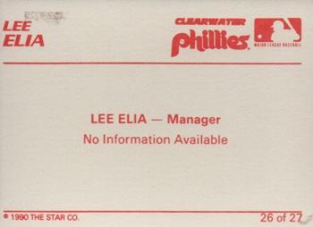 1990 Star Clearwater Phillies #26 Lee Elia Back