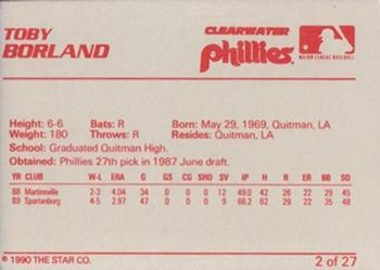 1990 Star Clearwater Phillies #2 Toby Borland Back