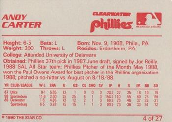 1990 Star Clearwater Phillies #4 Andy Carter Back