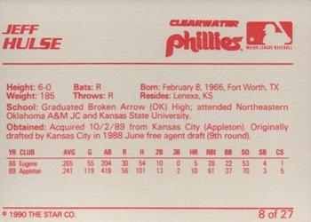 1990 Star Clearwater Phillies #8 Jeff Hulse Back