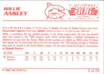1990 Star Columbus Mudcats #2 Willie Ansley Back
