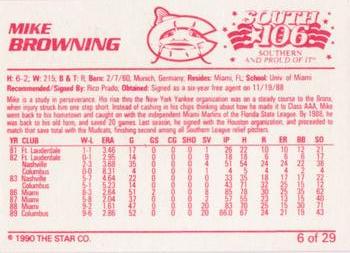 1990 Star Columbus Mudcats #6 Mike Browning Back