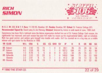 1990 Star Columbus Mudcats #22 Richie Simon Back