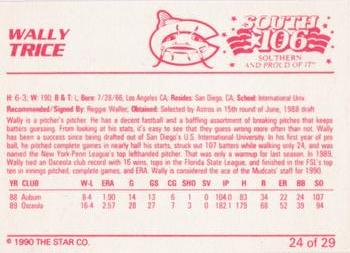 1990 Star Columbus Mudcats #24 Wally Trice Back