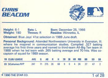 1990 Star Dunedin Blue Jays #1 Chris Beacom Back