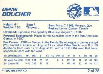 1990 Star Dunedin Blue Jays #2 Denis Boucher Back