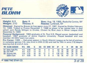 1990 Star Dunedin Blue Jays #3 Pete Blohm Back