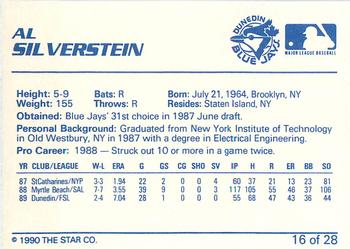 1990 Star Dunedin Blue Jays #16 Al Silverstein Back