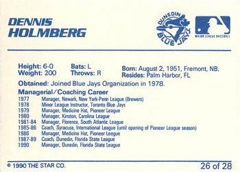 1990 Star Dunedin Blue Jays #26 Dennis Holmberg Back