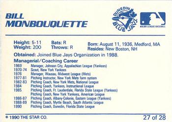 1990 Star Dunedin Blue Jays #27 Bill Monbouquette Back