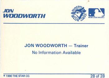 1990 Star Dunedin Blue Jays #28 Jon Woodworth Back