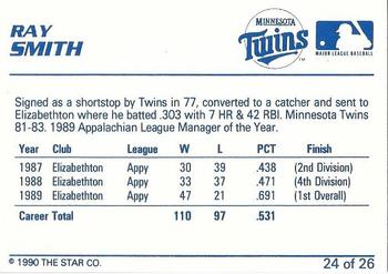 1990 Star Elizabethton Twins #24 Ray Smith Back