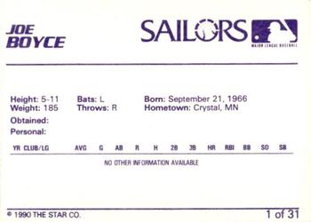 1990 Star Erie Sailors #1 Joe Boyce Back