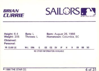1990 Star Erie Sailors #4 Brian Currie Back