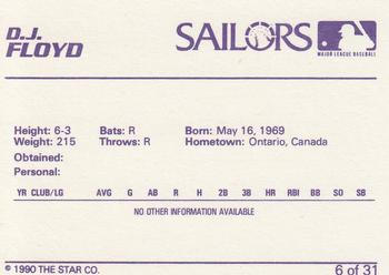 1990 Star Erie Sailors #6 D.J. Floyd Back