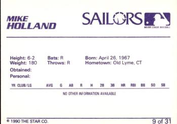 1990 Star Erie Sailors #9 Mike Holland Back