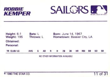 1990 Star Erie Sailors #11 Robbie Kemper Back