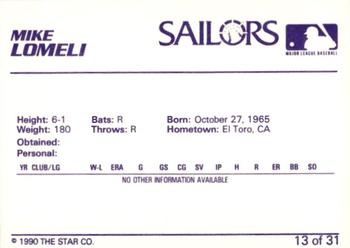 1990 Star Erie Sailors #13 Mike Lomeli Back