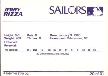 1990 Star Erie Sailors #20 Jerry Rizza Back