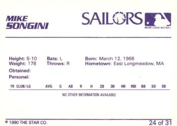 1990 Star Erie Sailors #24 Mike Songini Back