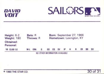 1990 Star Erie Sailors #30 David Voit Back
