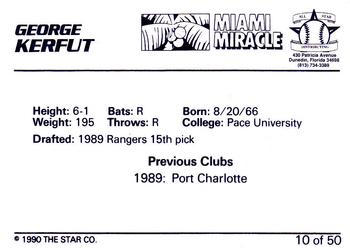 1990 Star Florida State League All-Stars #10 George Kerfut Back