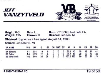 1990 Star Florida State League All-Stars #19 Jeff Vanzytveld Back