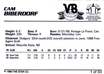 1990 Star Florida State League All-Stars #1 Cam Biberdorf Back