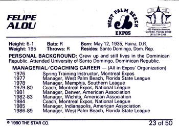 1990 Star Florida State League All-Stars #23 Felipe Alou Back
