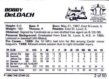 1990 Star Florida State League All-Stars #2 Bobby DeLoach Back