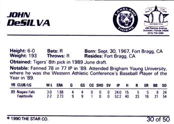 1990 Star Florida State League All-Stars #30 John DeSilva Back