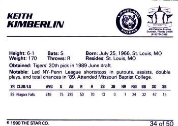 1990 Star Florida State League All-Stars #34 Keith Kimberlin Back