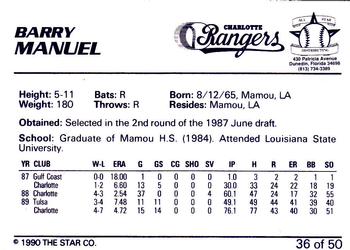 1990 Star Florida State League All-Stars #36 Barry Manuel Back