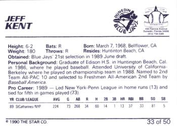 1990 Star Florida State League All-Stars #33 Jeff Kent Back