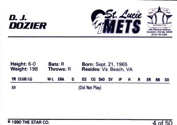 1990 Star Florida State League All-Stars #4 D.J. Dozier Back